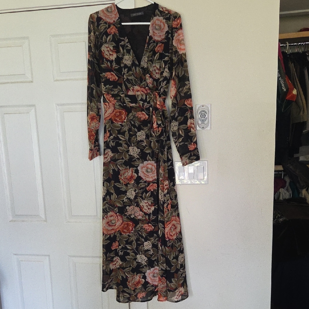 Black and Pink Floral Long Sleeve Dress - Picture 1 of 3